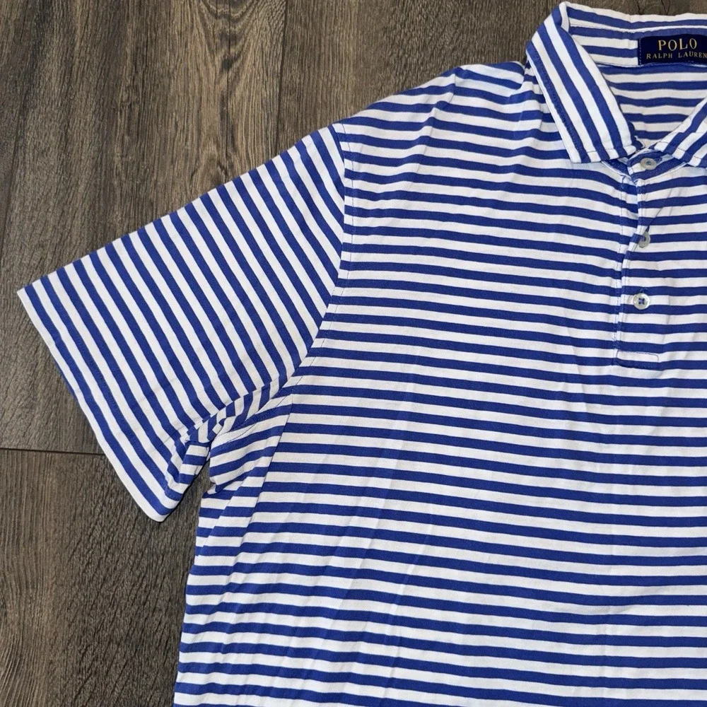 Polo Ralph Lauren Blue Label Men's Blue & white Striped Golf Preppy polo XL